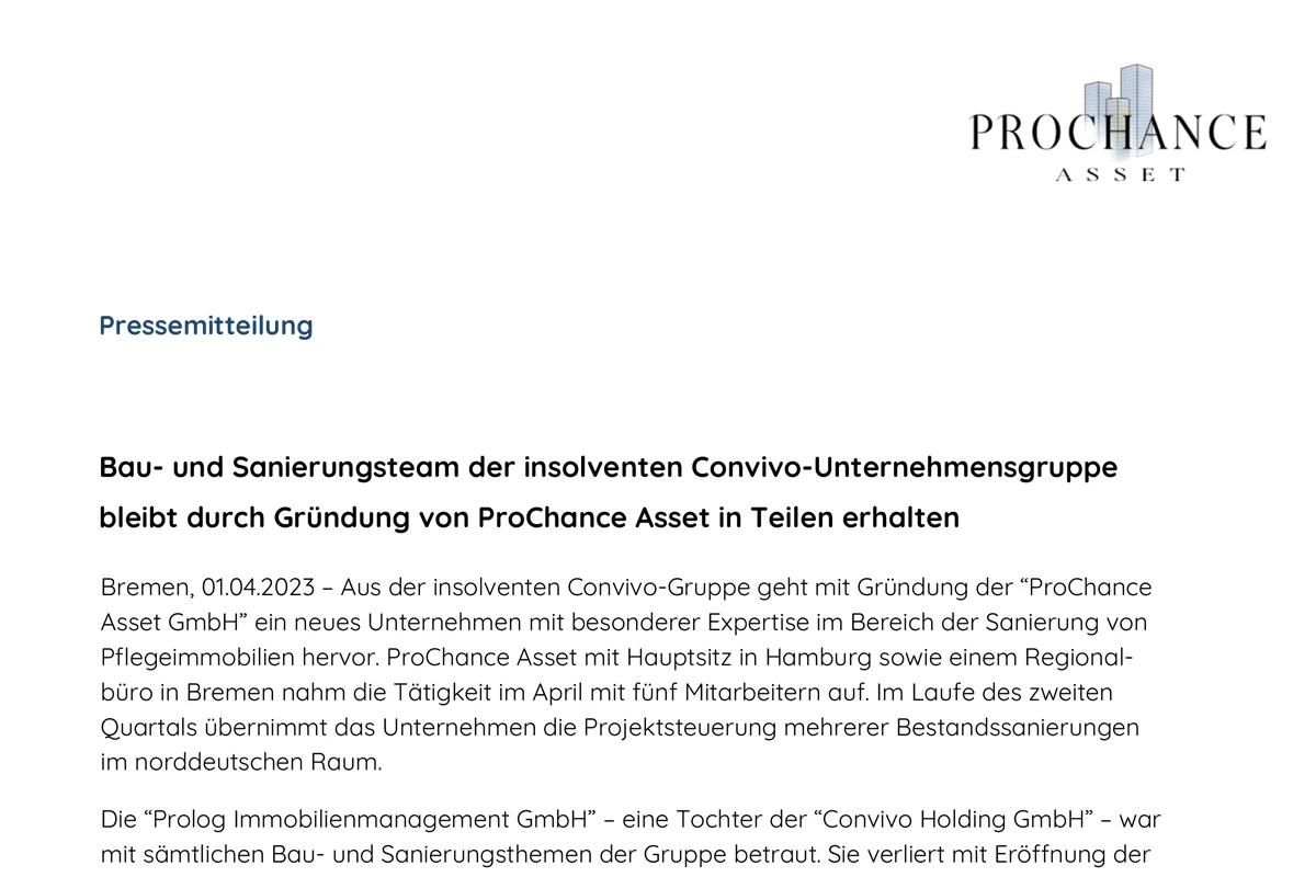 Pressemitteilung Unternehmensgründung ProChance Asset